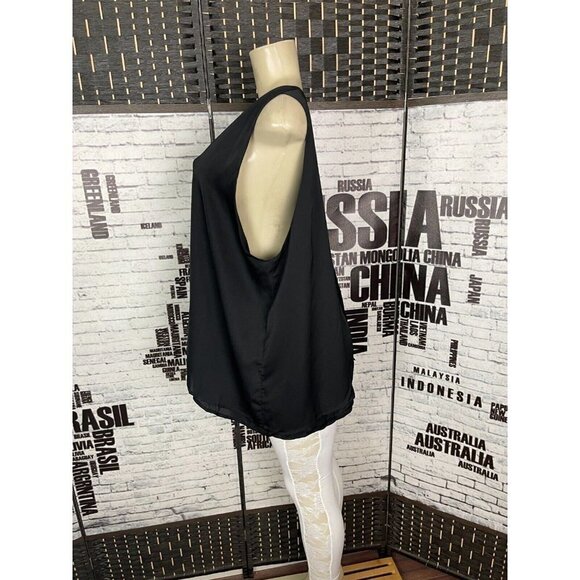 Whitney Port 24 Black Detail Zip Back Split Back Layered Hem Sleeveless Blouse - Picture 4 of 5